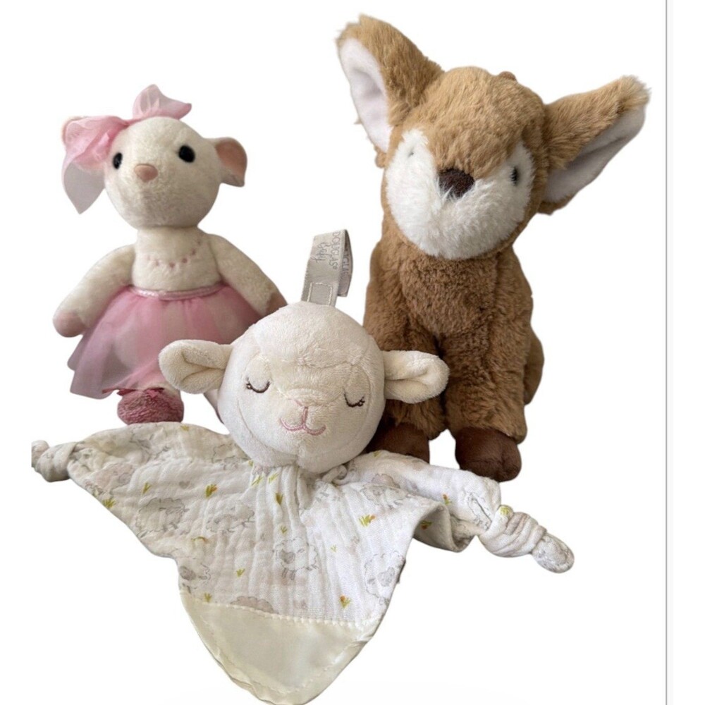 Douglas Cuddle Toy Plush Lot (3) Fawn Mouse Lamb Security Lovey